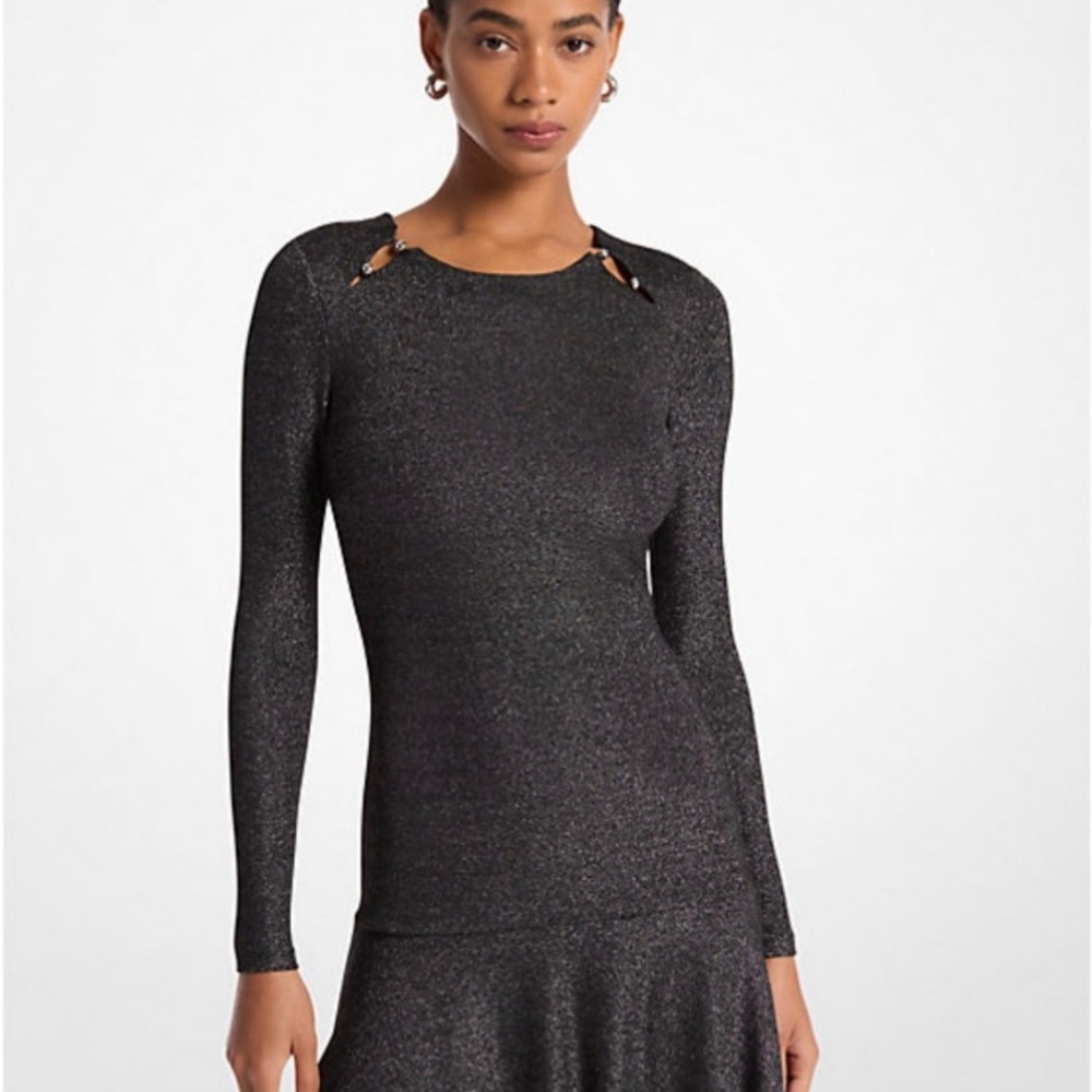 🆕MICHAEL Michael Kors Gray Ruffled Long Sleeve Sheath Dress